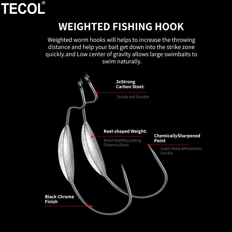 TECOL 3PCS 6/0 8/0 10/0 Weight - Fishing Hook Weedless ulasan dan harga